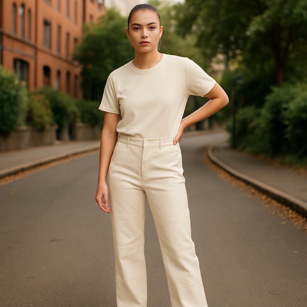 #13 Guillaume 100% Leather Off-White Cropped Pants